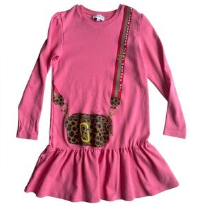 Marc Jacobs Kids Hot Pink Crewneck Dress Cotton T10 Ruffle Skirt Bag Print